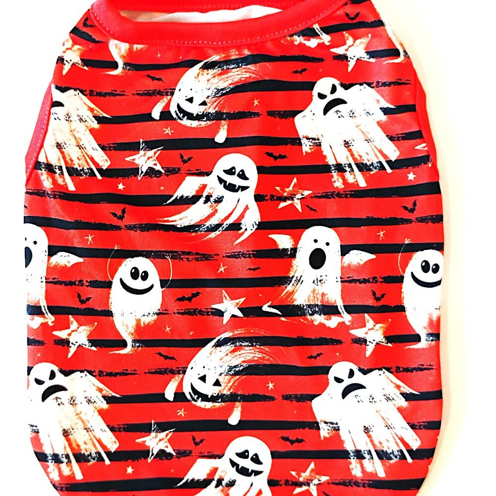 Halloween Dog Shirt, Orange with Ghosts, Size Small